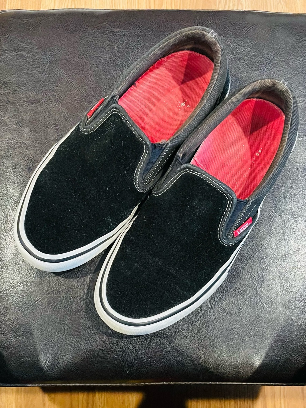 Vans Black Slip-On Loafers with Red Interior